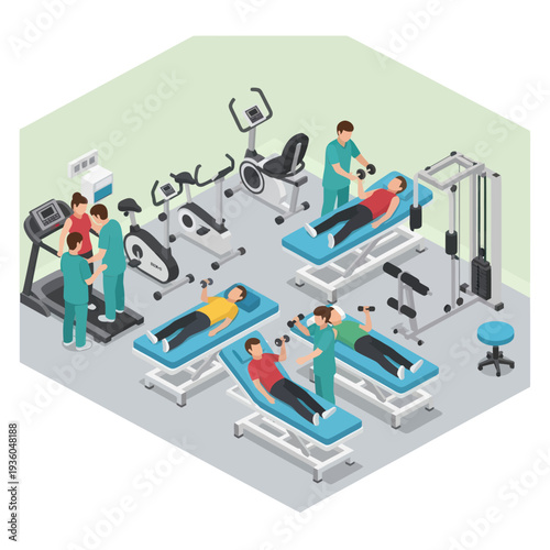 Physical Therapists Assisting Patients in Rehabilitation Center.