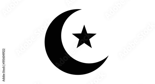 Crescent Moon with Star Symbol Illustration.