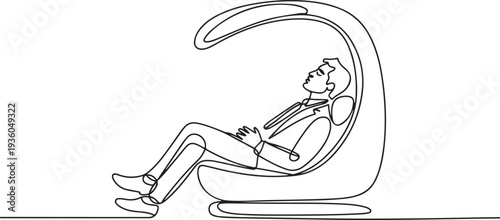 Continuous one line drawing of busineesman sleeping in office nap room for a moment, modern office, company facilitation concept, one line art icon drawing vector