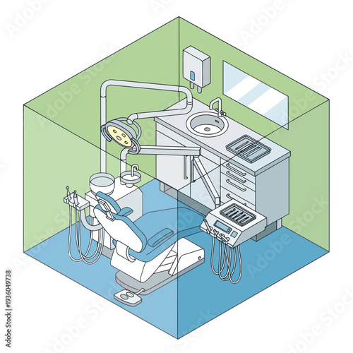 Dentist Office with Modern Equipment and Furniture.