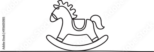 Abstract children's toy Rocking Horse, one line art icon drawing vector