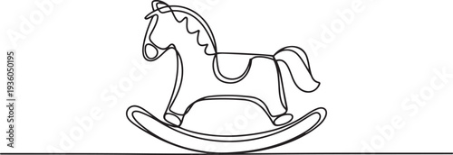 Abstract children's toy Rocking Horse, one line art icon drawing vector