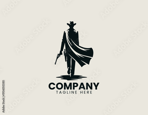Western cowboy walking away in clean modern vintage vector illustration style