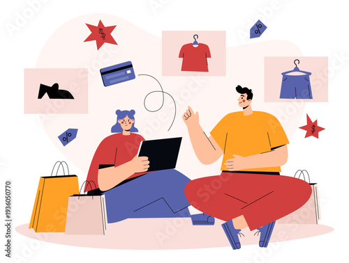 Couple Pays for Online Clothing Shopping on Tablet