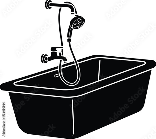 Black and white illustration of a bathroom sink with faucet
