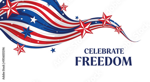 American patriotic wave with stars and text Celebrate Freedom