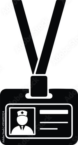 Silhouette employee identification badge hanging on a neck lanyard vector illustration