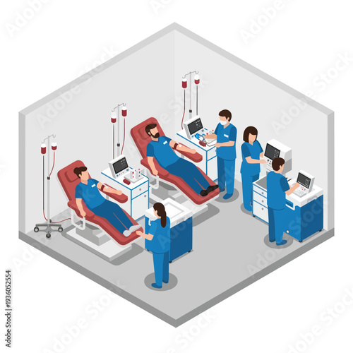 Medical Staff Tending to Patients in Hospital Room.