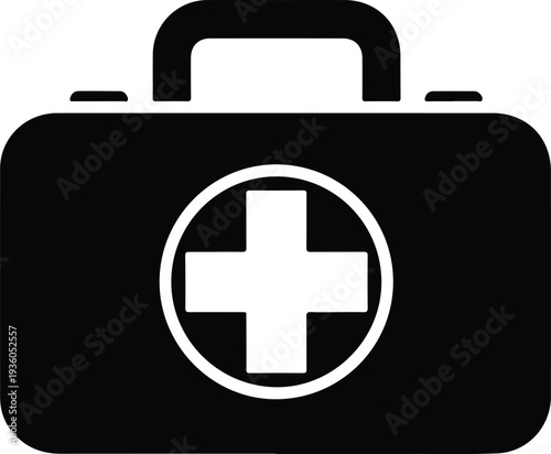 Silhouette First Aid Kit Medical Emergency Bag with Cross vector illustration