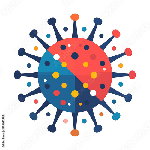 Geometric Illustration of Viral Structure in Red and Blue Colors with Repeating Pattern on White Background