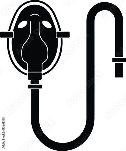 Silhouette medical oxygen mask with breathing tube on white background vector illustration