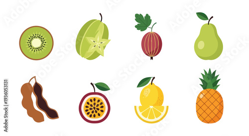 Assortment of fresh tropical fruits on white