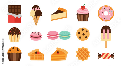 Assortment of sweet desserts isolated on white