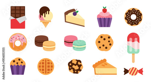 Assortment of sweet desserts in flat illustration