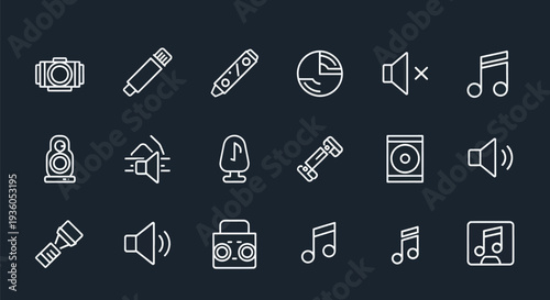 Audio icons set on dark background