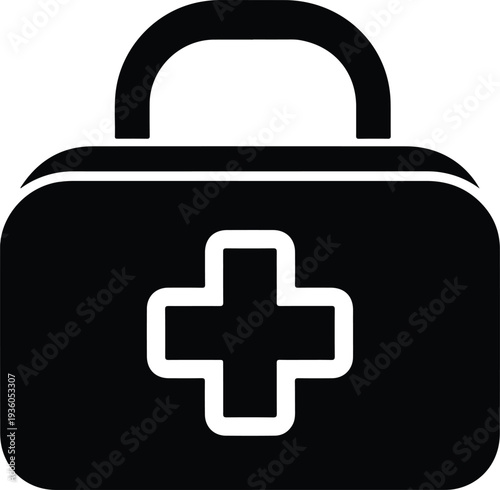 Silhouette of a first aid kit with cross emblem vector illustration