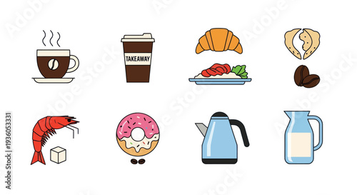 Breakfast food and beverage icons set