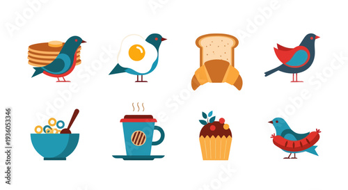Breakfast food and bird illustrations