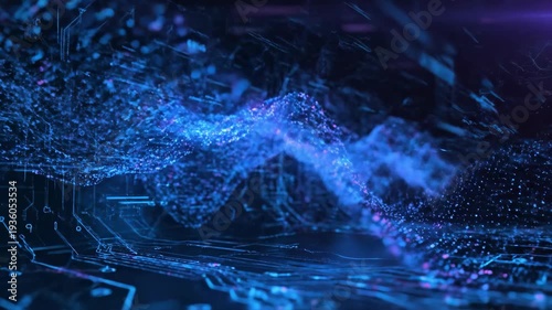 A stunning display of digital artistry, showcasing an abstract landscape of vibrant blue hues