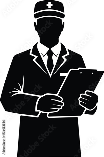 Silhouette of a professional medical doctor holding a clipboard vector illustration