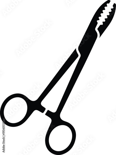 Silhouette of a surgical medical hemostat clamp tool vector illustration