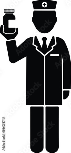 Silhouette pharmacist holding a bottle of medicine for professional healthcare vector illustration