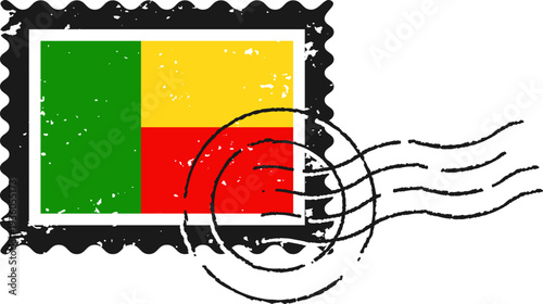 Benin Flag Postage Stamp Grunge