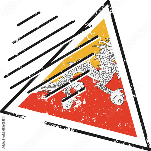 Bhutan Flag Grunge Triangle