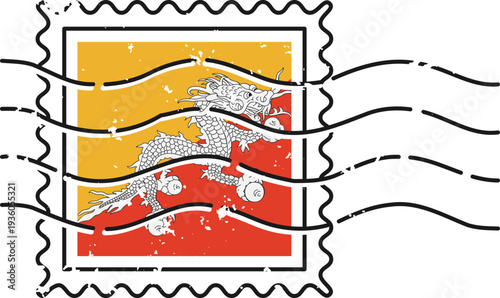 Bhutan Flag Postage Stamp Distressed