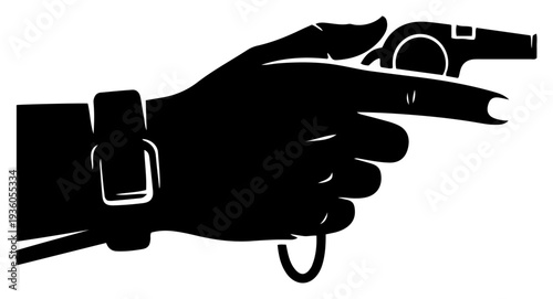 Referee hand holding a sports whistle to start the soccer match silhouette