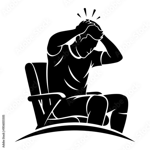 Frustrated soccer fan sitting in a chair holding his head after a team loss