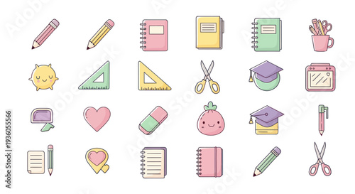 Cartoon school supplies set