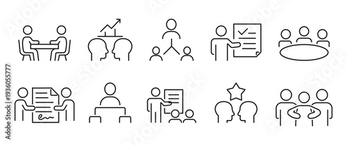 Communication and Conversation Line Icons – Dialogue, Discussion, Meeting Outline Set