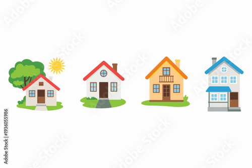 Four Different Style Houses Isolated Illustration Design