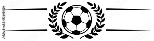 Decorative soccer ball emblem framed by a laurel wreath for sports championship design