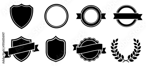 Collection of various sports shield badges ribbons and laurel wreath design elements