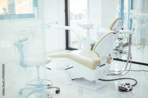 Modern Dental Chair in Bright Clinic Interior With Dental Equipment and Sterile Environment