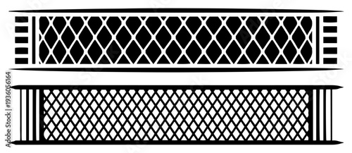Horizontal decorative border design with geometric grid pattern and vertical bars