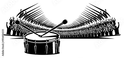 Stadium drum in the foreground with a massive crowd of cheering soccer fans in the background