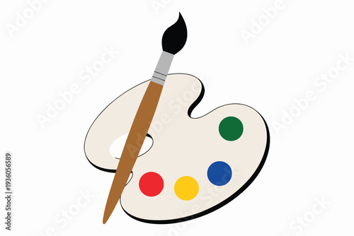 Illustration of paintbrush and palette with colorful paints