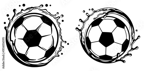 Dynamic soccer ball with water splash effects showing energy and movement in sports