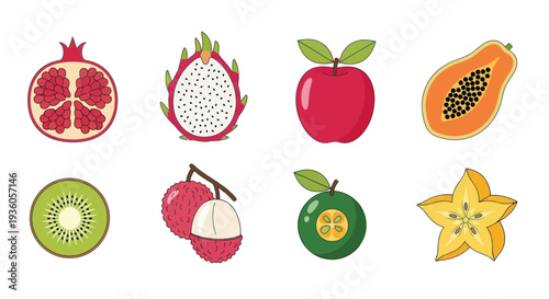 Colorful fruit assortment isolated on white