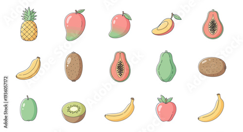 Colorful fruit collection isolated on white