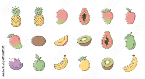 Colorful fruit collection isolated on white