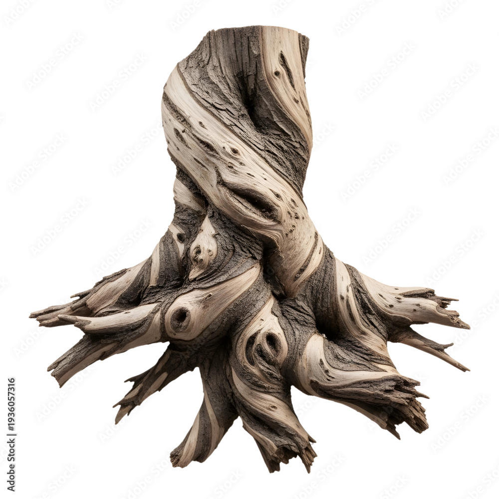 Fototapeta premium Twisted dry driftwood isolated on transparency, suitable for nature and rustic decor