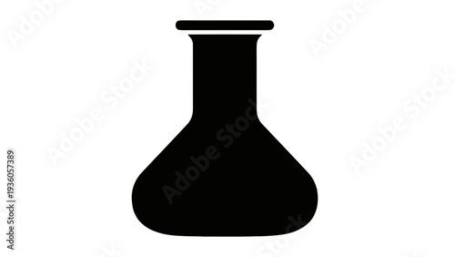 Vector illustration of simple black silhouette of a laboratory flask on a on a transparent background