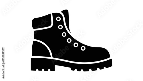 Vector illustration of black silhouette of a hiking boot on on a transparent background