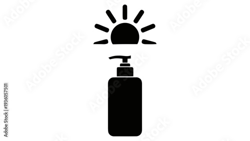 Vector illustration of black hand sanitizer bottle with sun icon on on a transparent background