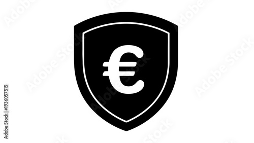 Vector illustration of black shield with euro symbol on for finance security on a transparent background