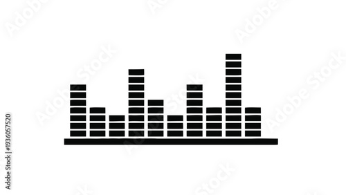 Vector illustration of black and white graphic equalizer bars on a flat surface on a transparent background